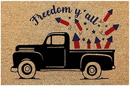 Patriotic Fourth of July Coir Doormat with Anti-Slip Design