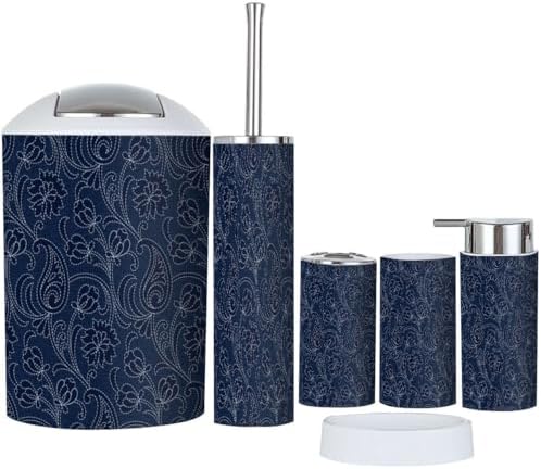 6 Piece Navy Paisley Bathroom Accessory Set
