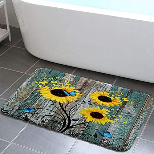 Grtuspr Sunflower Bath Rug with Teal Butterfly
