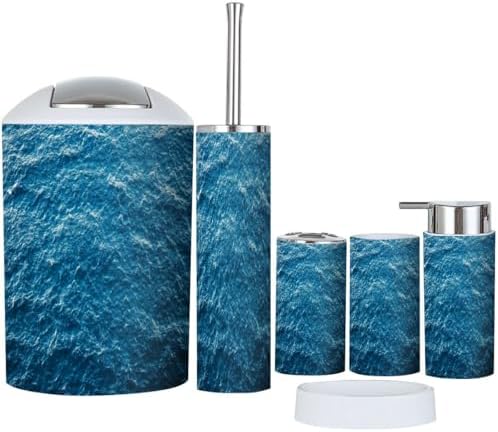 Boho Blue Sea Water Bathroom Accessory Set 6 Piece 1