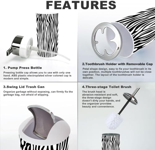 Zebra Print Bathroom Accessories 6 Piece Set
