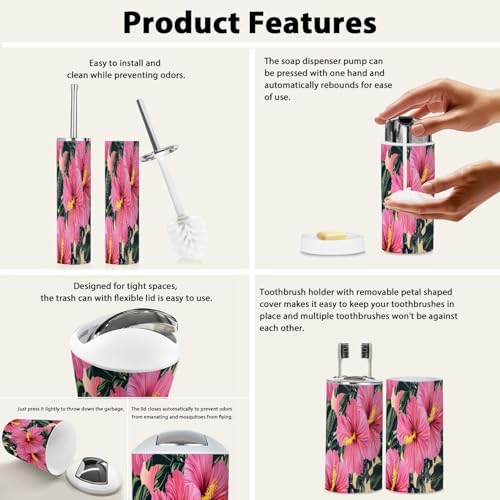 Bathroom Accessory Set 6 Piece Boho Tropical Pattern