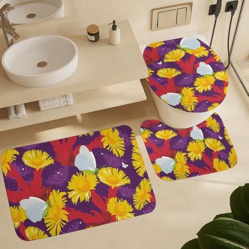Kuizee 4-Piece Shower Curtain Set with Non-Slip Rugs