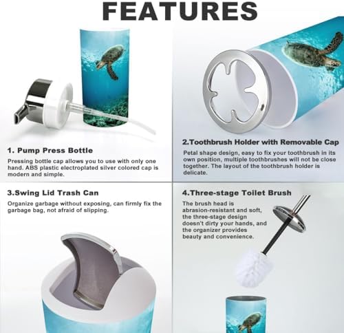 6 Piece Bathroom Accessory Set with Turtle Design