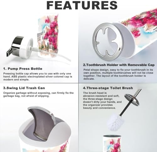 6 Piece Bathroom Accessory Set with Santorini Landscape Design