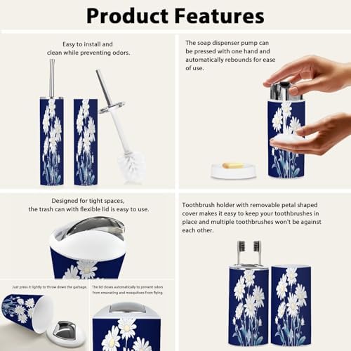 TRANQDEHOM 6-Piece Boho Daisies Bathroom Accessory Set