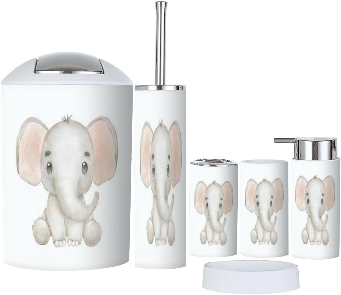 Cute Elephant Cartoon Bathroom Accessory Set 6 Piece
