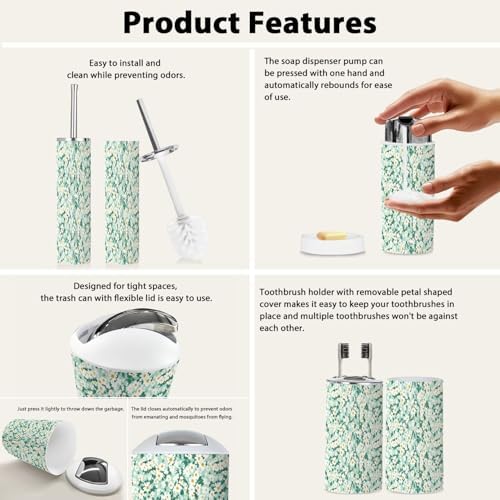 Boho Daisy Pattern 6-Piece Bathroom Accessory Set
