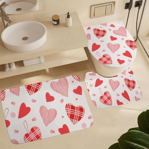 Kuizee Valentines Day Shower Curtain Set with 4 Rugs