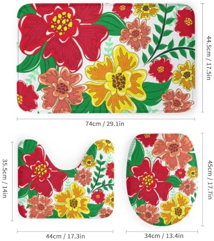Kuizee 4-Piece Floral Shower Curtain Set with Non-Slip Rugs 1