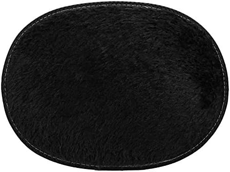 Oval Bath Mat 12x16In Soft Shaggy Chenille Rug Non-Slip Quick Drying Black