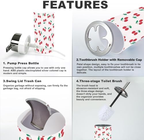 Cherry Pattern 6 Piece Bathroom Accessory Set 1