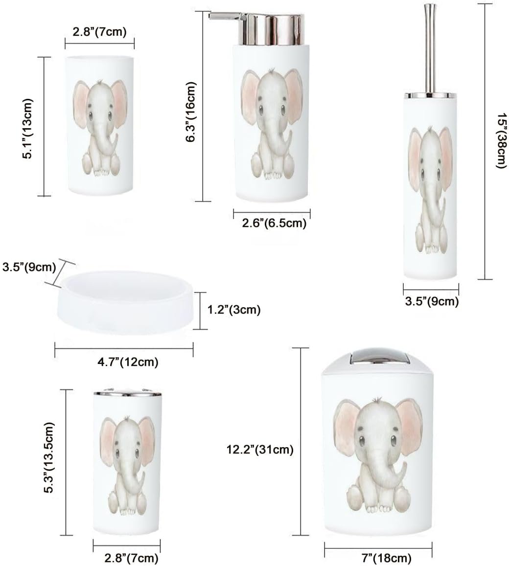 Cute Elephant Cartoon Bathroom Accessory Set 6 Piece