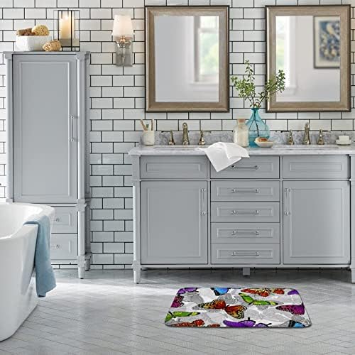 Colorful Butterflies Bath Rug Non-Slip Microfiber