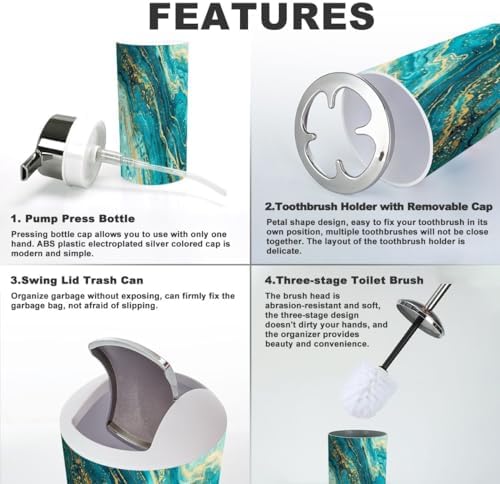 Modern Marble Turquoise Bathroom Accessories Set 6 Piece