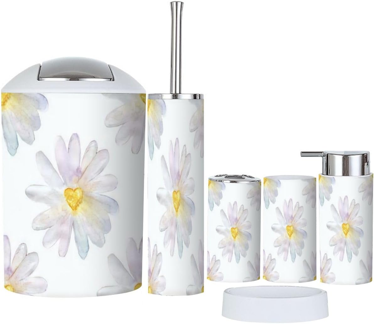 6 Piece Daisy Heart Bathroom Accessories Set