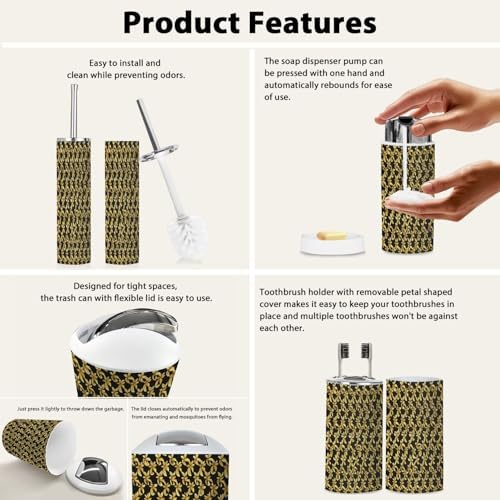 TRANQDEHOM 6 Piece Boho Golden Bathroom Accessory Set