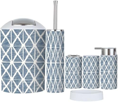 Boho 6-Piece Bathroom Accessory Set with Trash Can and Toothbrush Holder