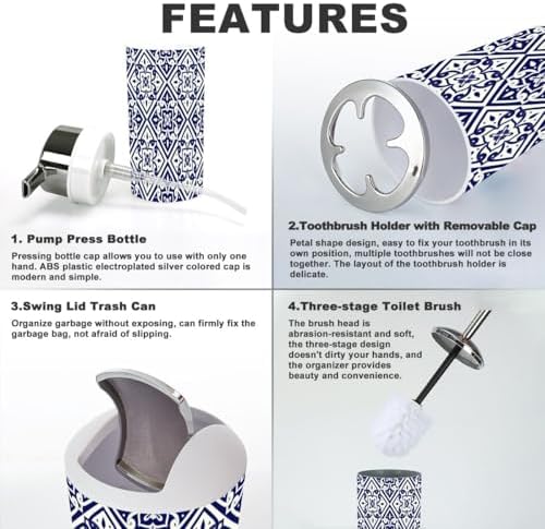 Mexican Tile Pattern 6 Piece Bathroom Accessory Set