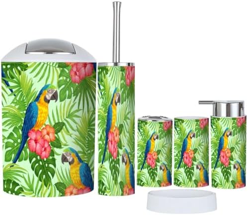 Tropical Floral Pattern Bathroom Accessories Set of 6