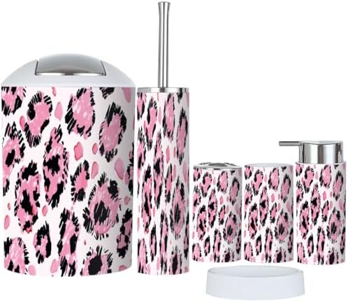 Boho Abstract Leopard Bathroom Accessory Set 6 Piece