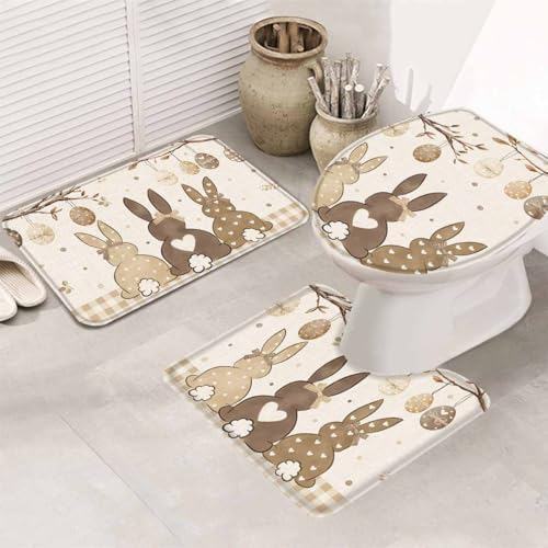 Easter Bath Rug Set with Heart and Bunny Designs