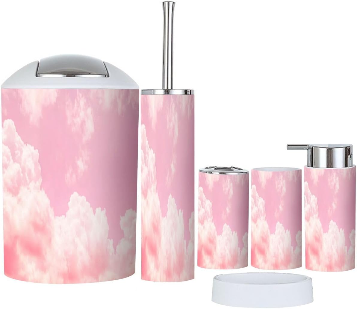 Boho Sky Cloud Pink Bath Accessories Set 6 Piece