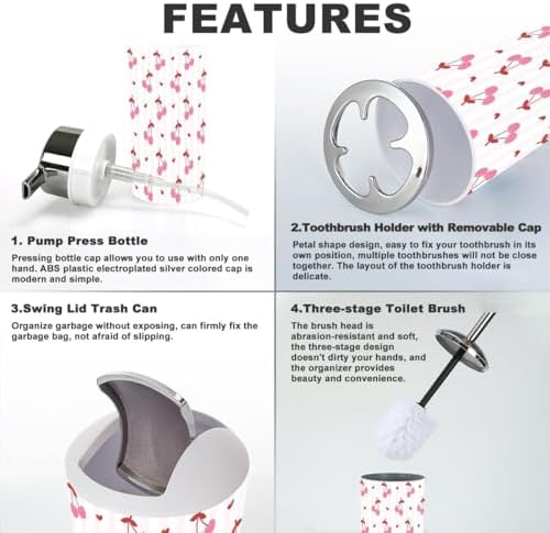 6 Piece Bathroom Accessory Set Preppy Pink White