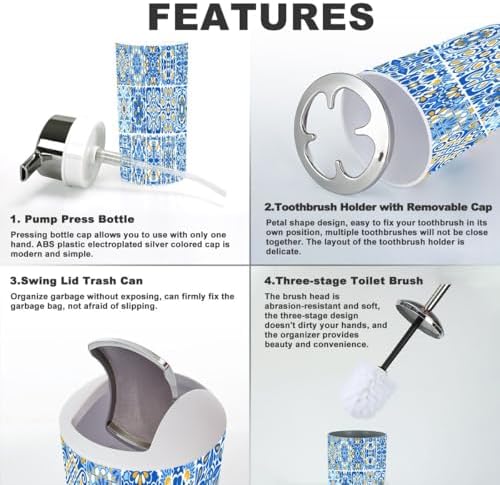 Bathroom Accessory Set 6 Piece with Floral Design