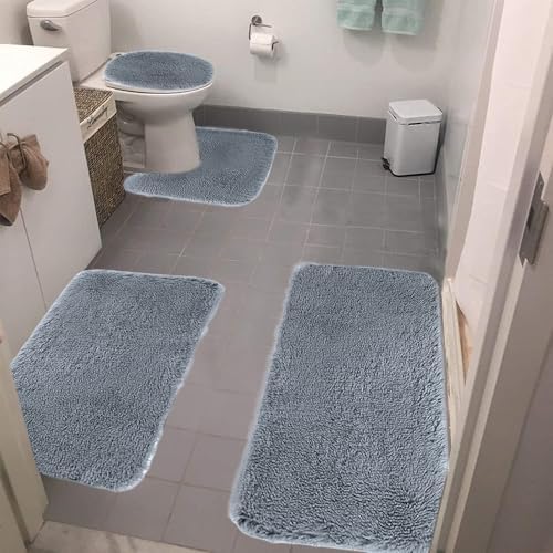 4PCS Bath Mat Set Non-Slip Soft Water Absorbent