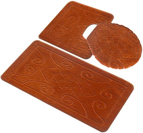3 Piece Premium Bath Rug Set with Tile Design Orange