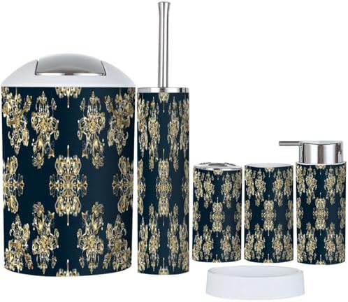 Boho Bathroom Accessory Set 6 Piece Modern Damask Pattern