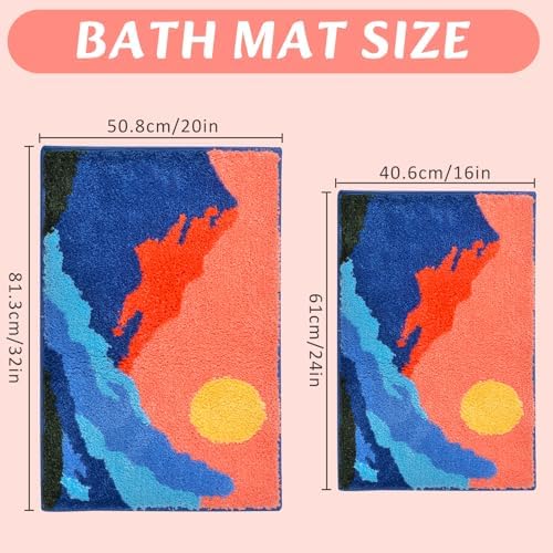 CenviaLuxy Landscape Bath Rug 24x16 Plush Shaggy Mat with Rubber Backing 1