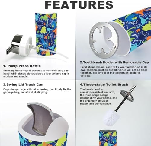 6 Piece Bathroom Accessory Set with Dinosaur Print 1