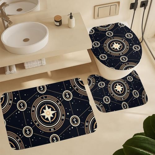 Kuizee 4-Piece Space Stars Shower Curtain Set with Non-Slip Rugs