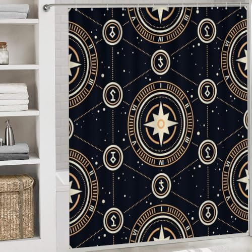 Kuizee 4-Piece Space Stars Shower Curtain Set with Non-Slip Rugs