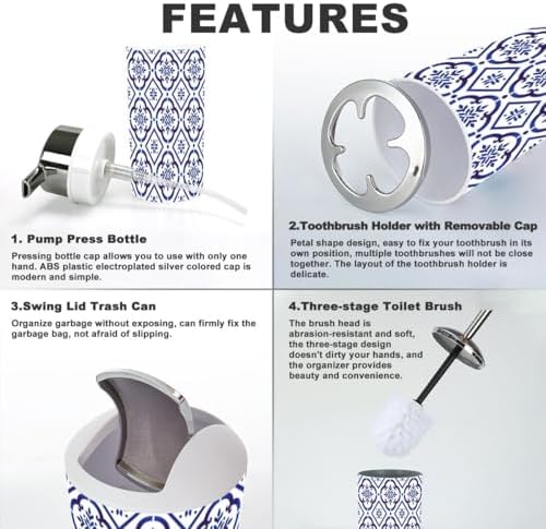 6 Piece Bathroom Accessory Set with Ceramic Tile Pattern