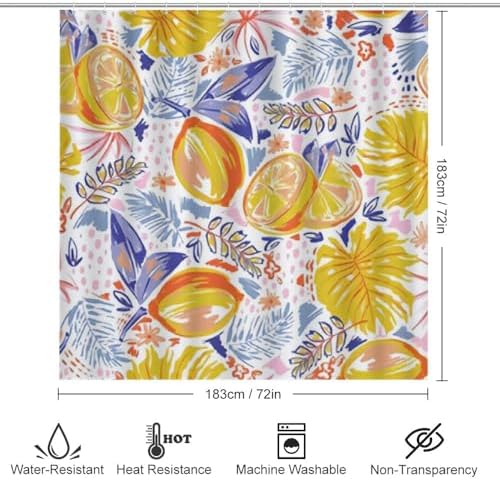 Kuizee 4-Piece Shower Curtain Set with Rugs - Summer Fruits Lemon Pattern