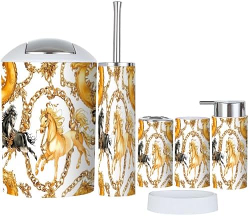 TRANQDEHOM 6 Piece Boho Golden Horses Bathroom Accessories Set