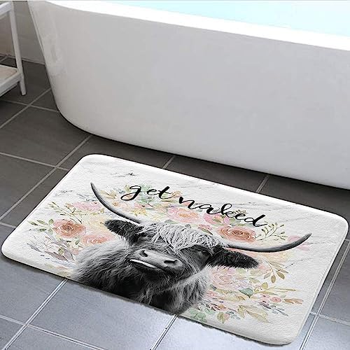 JAWO Get Naked Bull Rug 16x24 Non-Slip Farmhouse Bath Mat