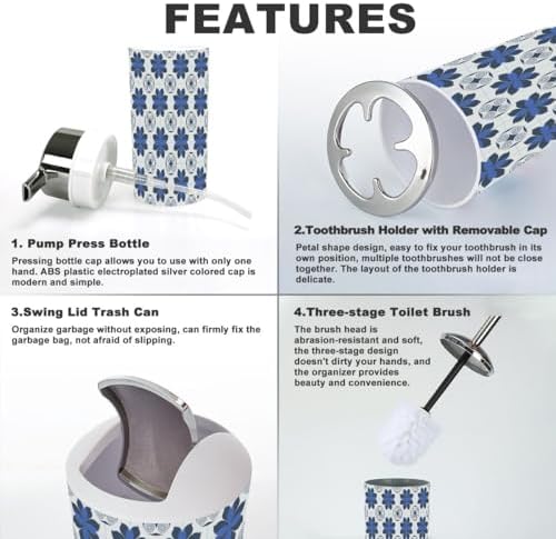 6 Piece Bathroom Accessory Set with Floral Geometric Design 1