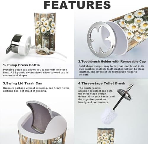 Yellow and White Daisies Bathroom Accessory Set 6 Piece