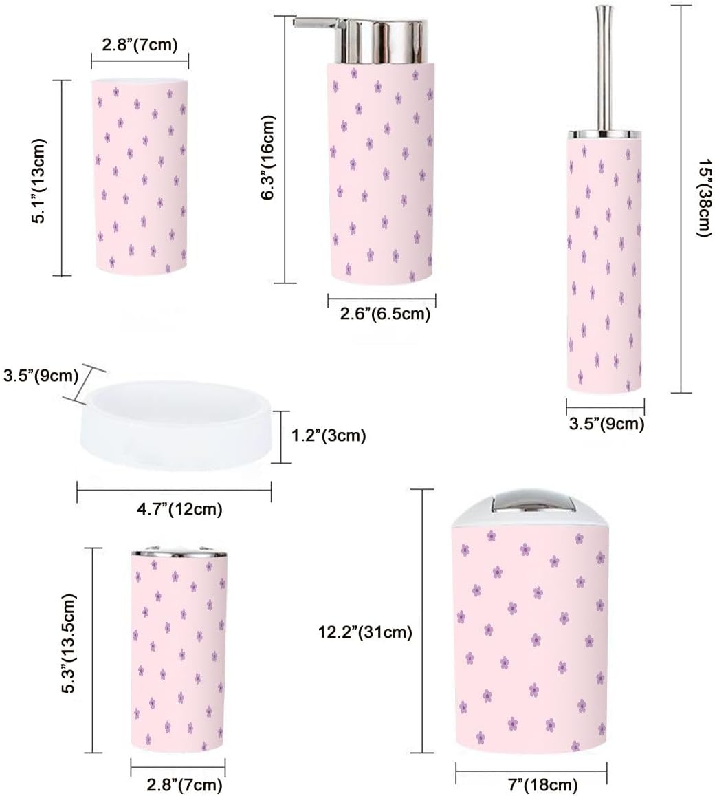 Boho Cute Tiny Flowers Bathroom Accessory Set 6 Piece