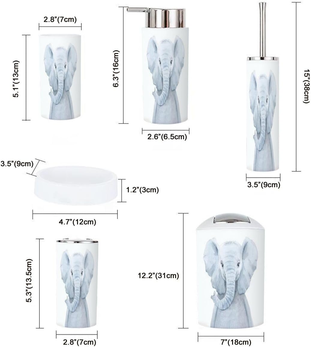 6 Piece Animal Bathroom Accessories Set with Baby Elephant Design
