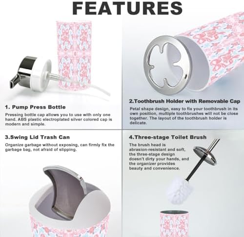 6 Piece Bathroom Accessory Set with Rose Ribbons 1