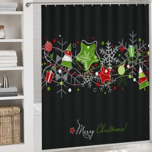 Kuizee 4-Piece Shower Curtain Set with Rugs Christmas Stars Snowflakes
