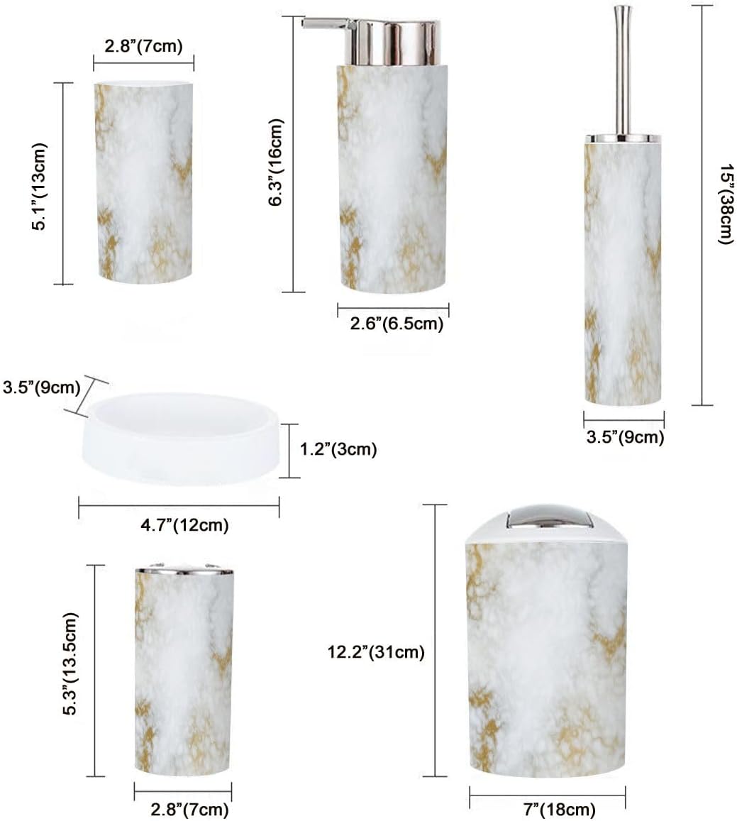 Boho Gold Marble Bathroom Accessory Set 6 Piece 1