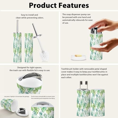 Boho Tropical Leaves Bathroom Accessory Set 6 Piece 1