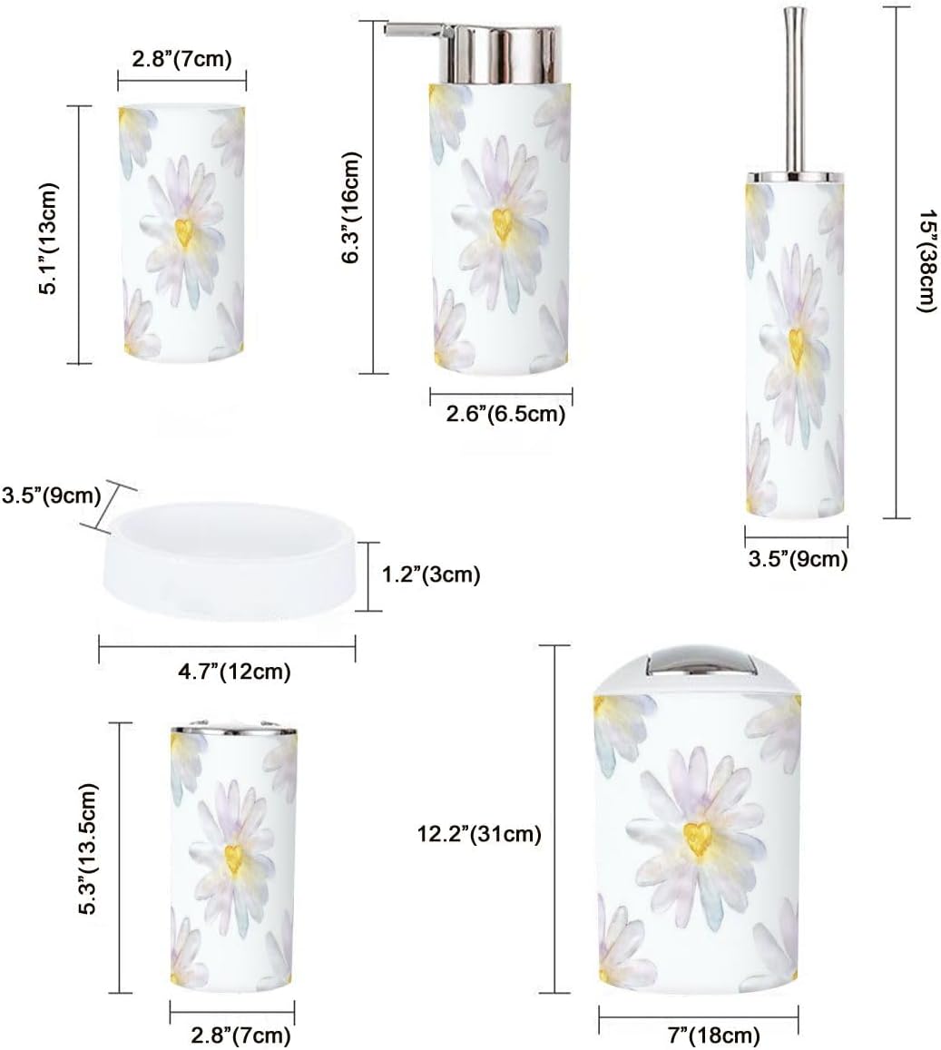 6 Piece Daisy Heart Bathroom Accessories Set