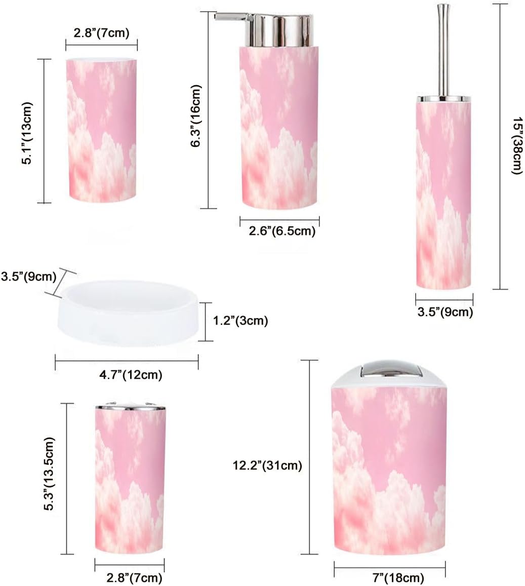 Boho Sky Cloud Pink Bath Accessories Set 6 Piece